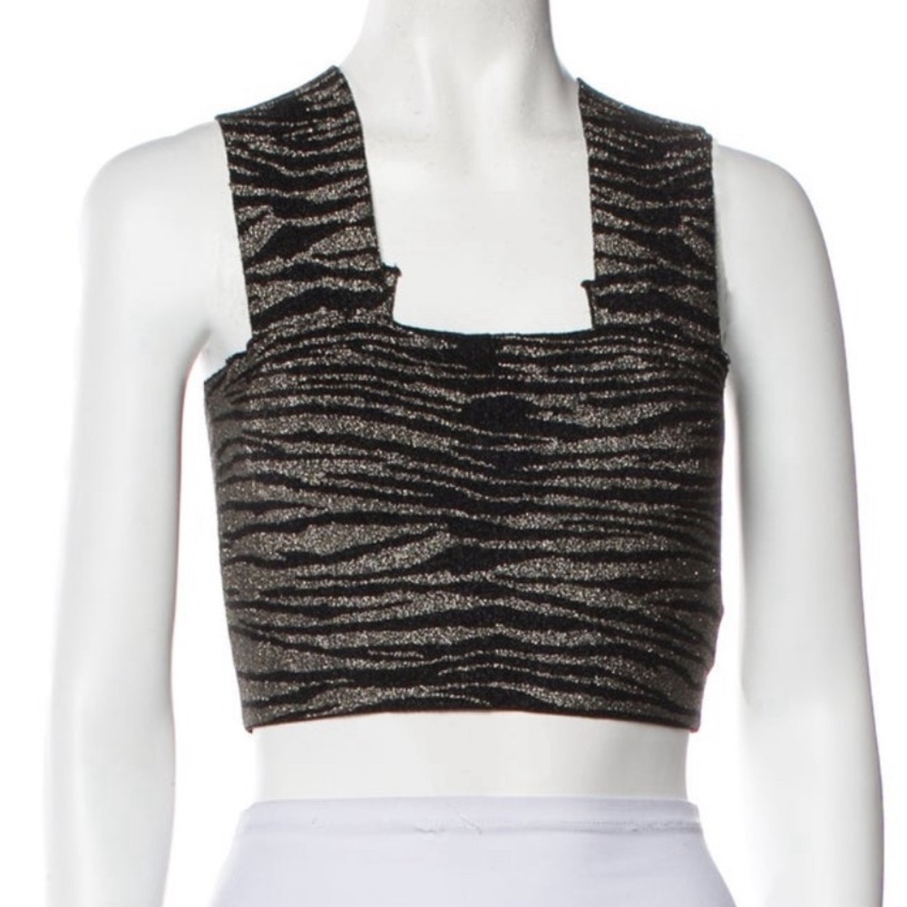 A.L.C. Tiger Print Knit Cropped Tank Top Black/Gold M